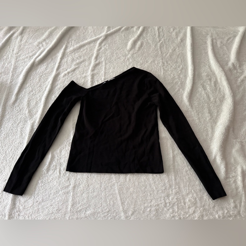 Zara Black Slinky Long Sleeve Cold Shoulder Top M